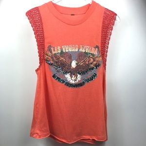 Free People Las Vegas Embellished Graphic Tee Sz M
